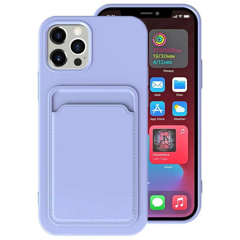 Frosted TPU Soft Phone Case with Card Pocket for iPhone 16 Pro Max / 15 Plus / 14 Mini