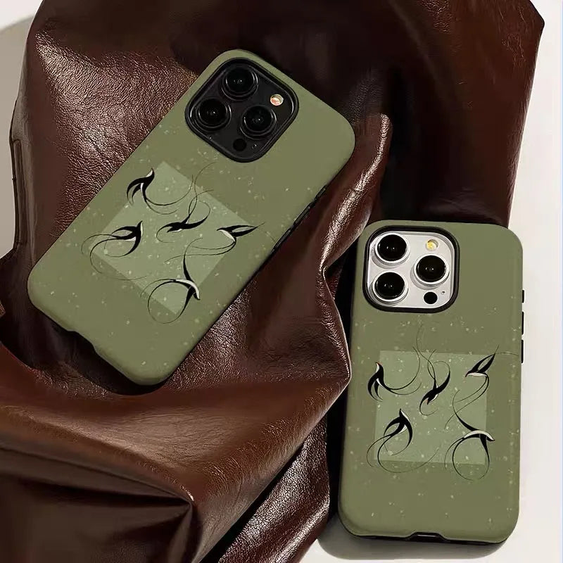 Magnetic Acrylic TPU iPhone Case Green Flying Swallow Design