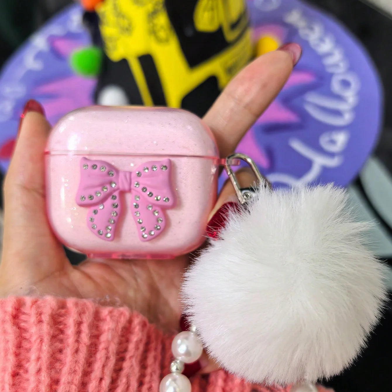 Glitter Bow TPU Case for AirPods Pro/Pro 2/3/4 with Crystal Pendant