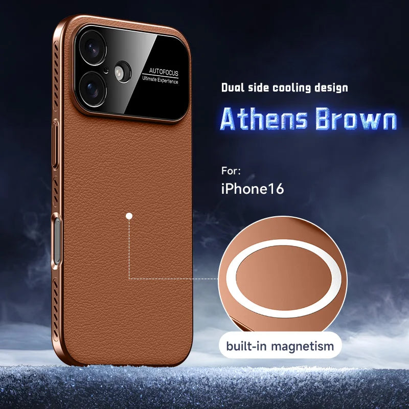 Ultra-Thin Leather MagSafe Case for iPhone 17–14 | Heat-Dissipation Cover