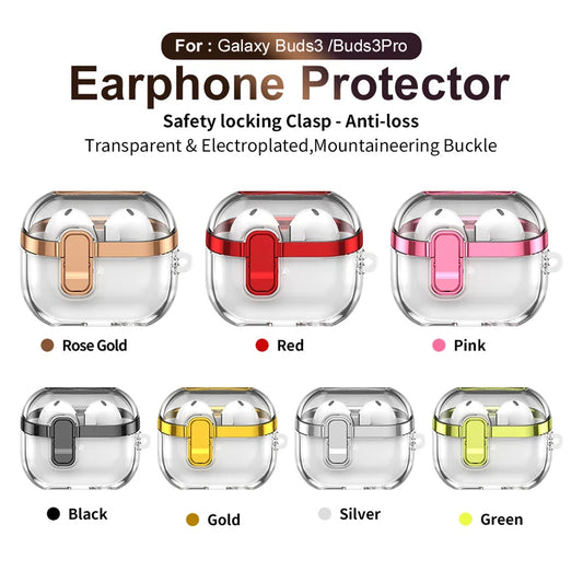 Transparent Lock Case for Samsung Galaxy Buds 3/3 Pro – Anti-Fall Protective Cover