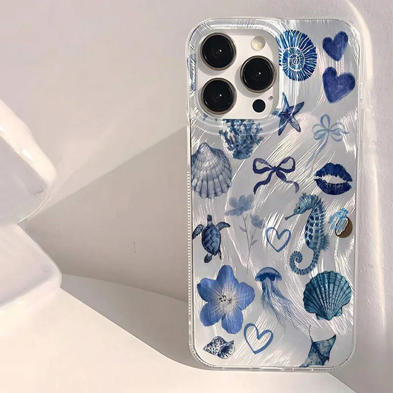 Cute Pink Sea Life Case for iPhone 16 15 14 13 12 11 Pro Max SE2