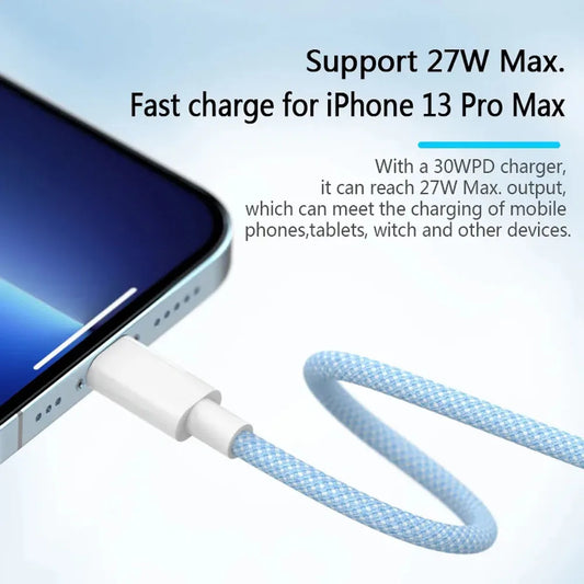 PD 20W USB-C Fast Charging Cable – 3A Data Cord for iPhone & iPad Devices