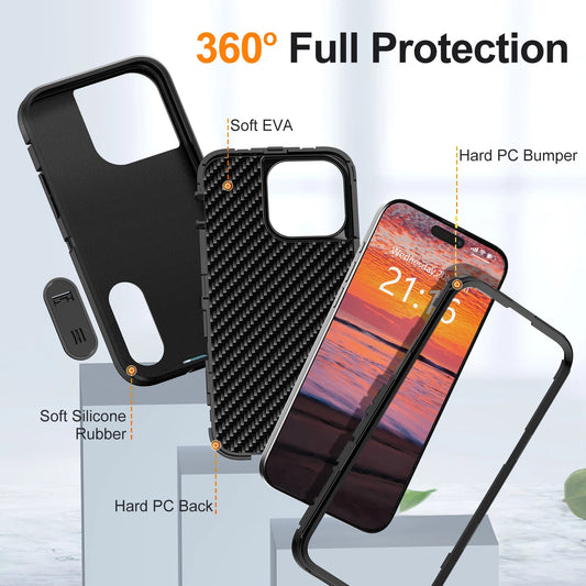 Heavy Duty 3-Layer Kickstand Case for iPhone 14/14 Plus/14 Pro/14 Pro Max – Black