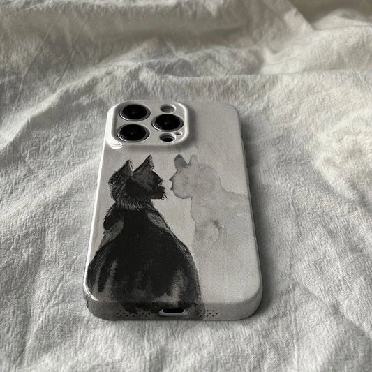 Artistic Black Cat Mirror Case for iPhone 17–11 Pro Max Watercolor Cover