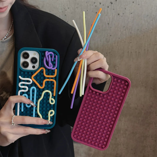 Funny DIY Pattern Shockproof Silicone Phone Case for iPhone 12–16 Pro Max, Cute Funda