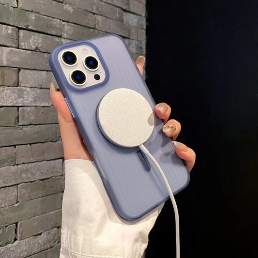 Corrugated Pattern MagSafe Case for iPhone 12–16 Pro Max Matte Shockproof Cover
