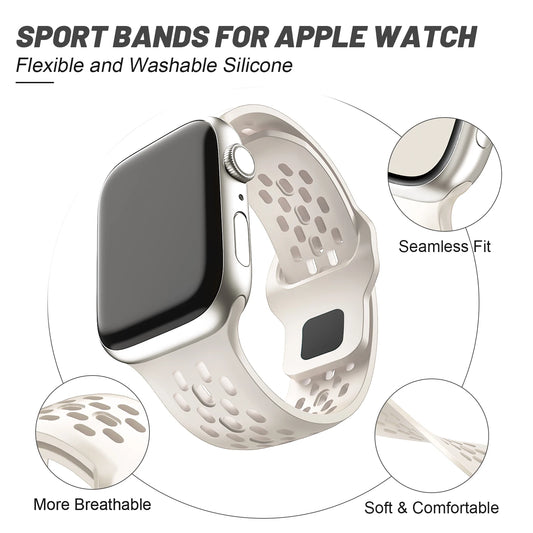 Silicone Band for Apple Watch Series 3–10 Ultra, Adjustable Strap 38mm–49mm Bracelet