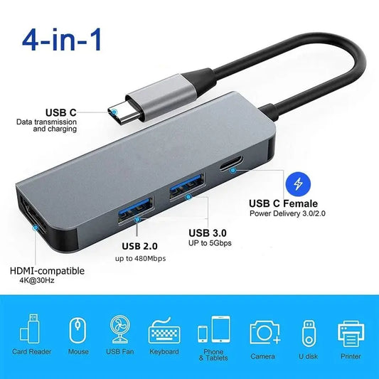 6-in-1 USB-C Hub with 4K HDMI, PD Fast Charge, USB 3.0/2.0 for MacBook iPad