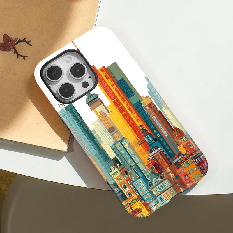 Matte Magnetic Building Pattern MagSafe Case for iPhone 17–11 | Hard PC Cover