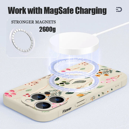 Colourful Flower Pattern TPU Silicone Case for iPhone 16 15 14 13 12 Pro Max with MagSafe
