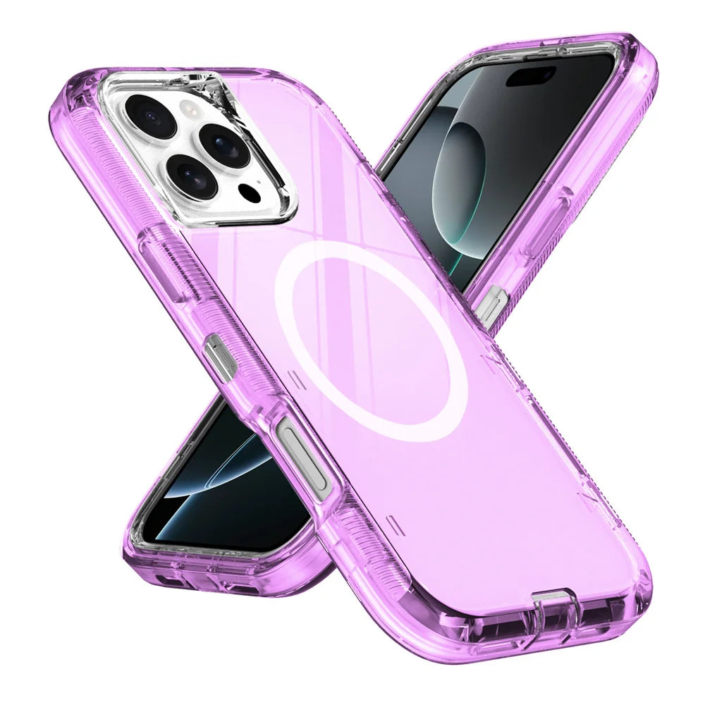 Luxury 3-Layer Magnetic Clear Armor Case for iPhone 12–16 Pro Max