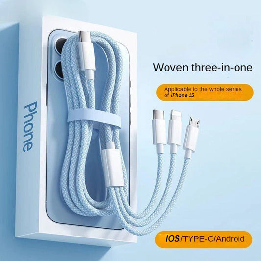 100W USB-C 3-in-1 Fast Charging & Data Cable – Type-C for iPhone 15 & Android