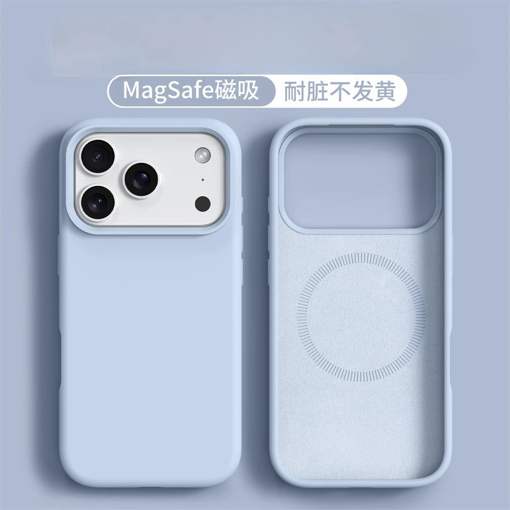 Liquid Silicone MagSafe Case for iPhone 17–16 | Soft Magnetic Solid Cover