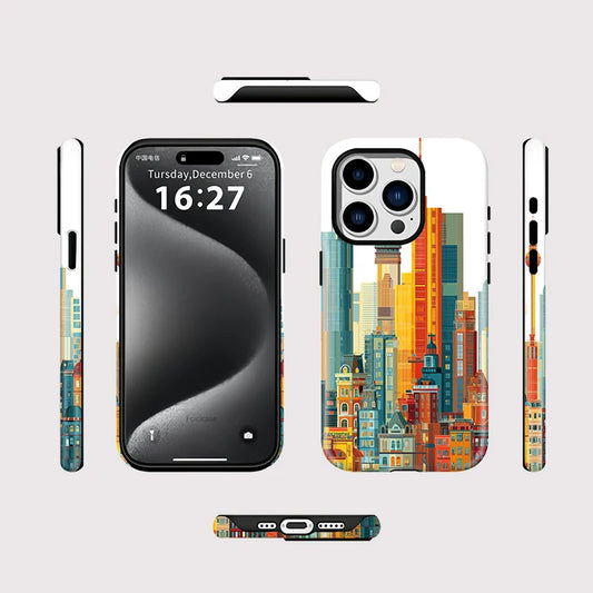 Matte Magnetic Building Pattern MagSafe Case for iPhone 17–11 | Hard PC Cover