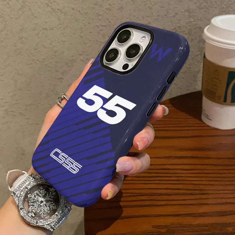 F1 No.55 2-in-1 Tough Glossy Phone Case for iPhone 7/12 mini/14/15/16 Pro Max