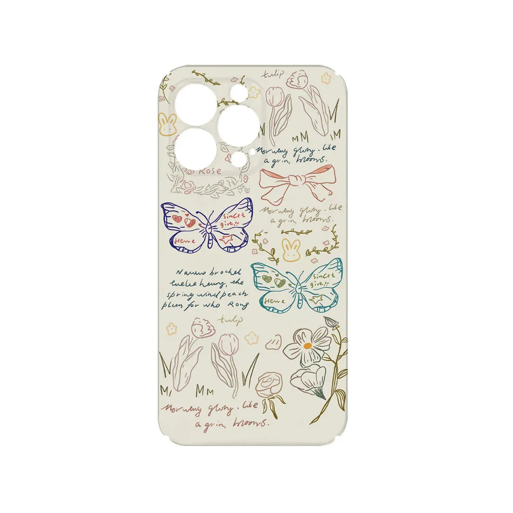 Hand Drawn Butterfly Sketch Shockproof Acrylic Case for iPhone 11–16 Pro Max