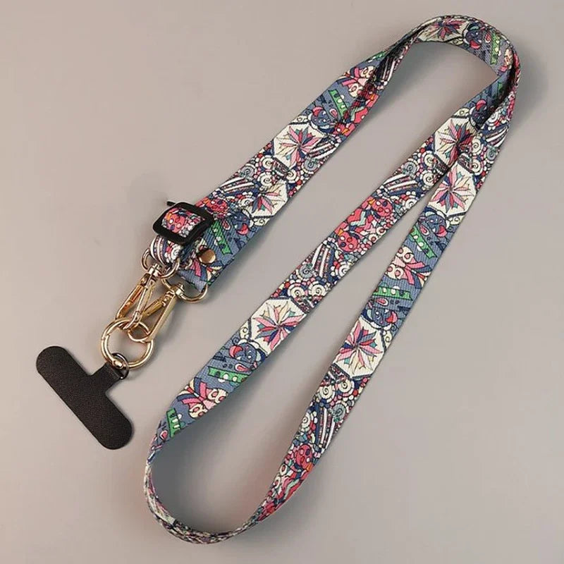 Universal Retro Pattern Phone Lanyard Adjustable Crossbody Anti-Lost Strap