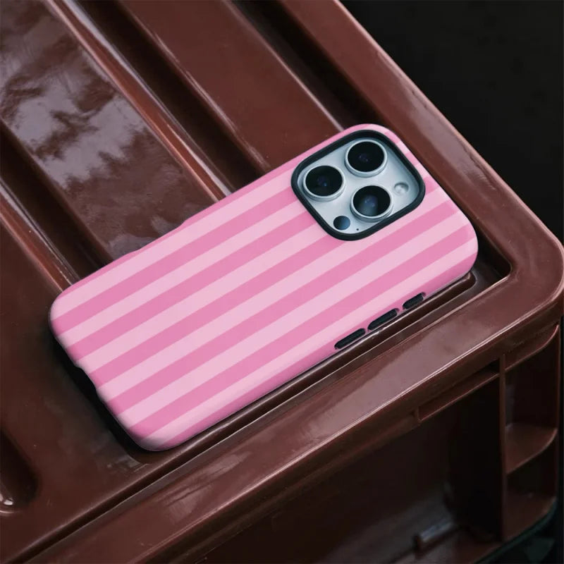 Fresh Pink Stripes Case for iPhone 17–7 Pro Max 2-in-1 Tough Glossy Cover