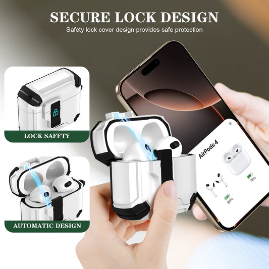 Secure Lock Shockproof Case for AirPods 1/2/3/4 Pro with Hook & Holder