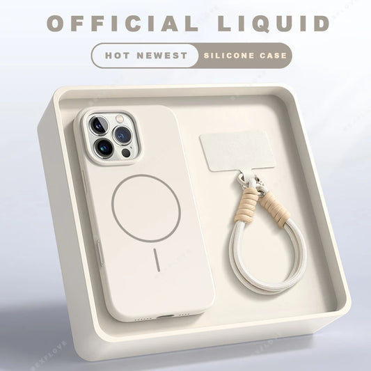 MagSafe Silicone Case with Lanyard for iPhone 11–14 Plus & Pro Max