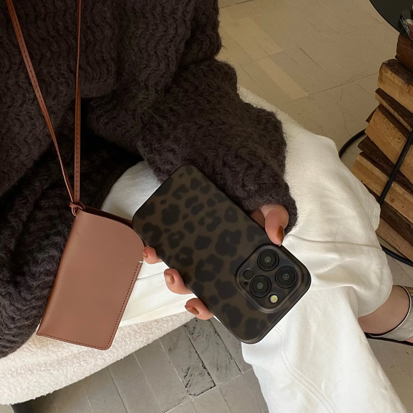 Retro Art Gray Brown Leopard Print Matte Case for iPhone 11–16 Pro Max