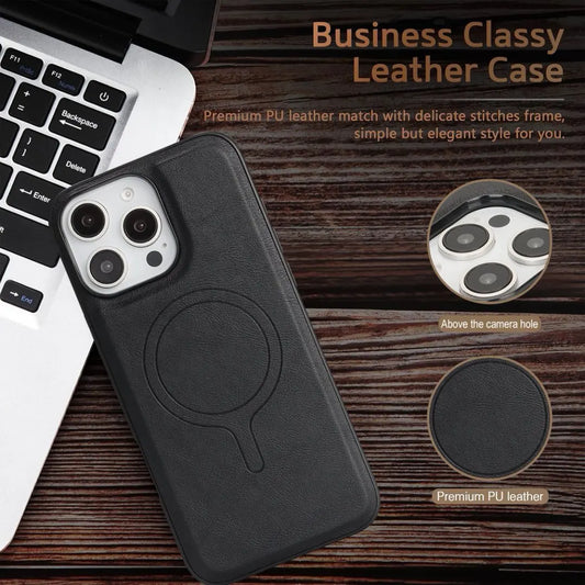 Magnetic Leather MagSafe Case for iPhone 17–12 Pro Max Shockproof Cover