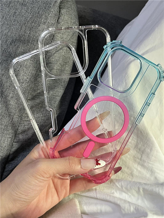 3-in-1 Gradient MagSafe Magnetic Clear Case for iPhone 16, 15 Pro, 14, 16 Pro Max