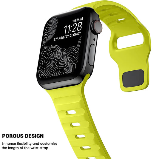 Durable and comfortable silicone strap compatible with Apple Watch Series 5–9 & Ultra.