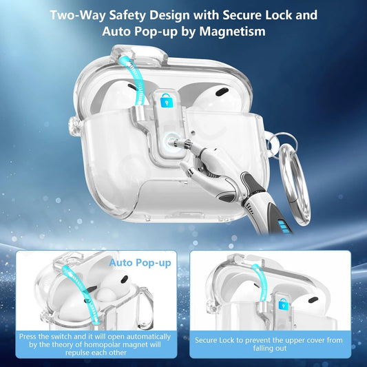 2025 Clear Magnetic Lock Case for AirPods Pro 3 with Stand & Cleaning Kit