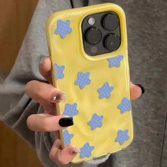 Cartoon Black Checkered Star TPU Case for iPhone 11–16 Series