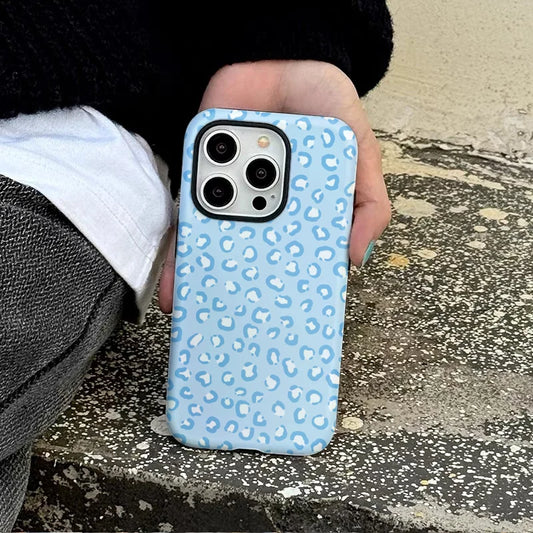 Blue Leopard Print Case for iPhone 16–7 | Luxury Double-Layer Cover