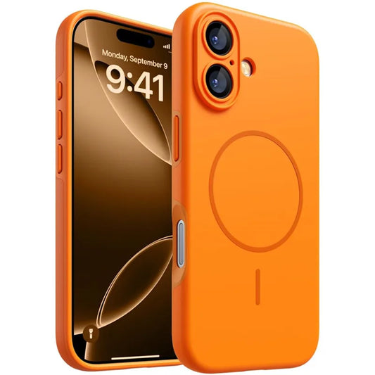 Orange Magnetic Silicone Case for iPhone 15–17 Pro Max – Soft MagSafe Cover