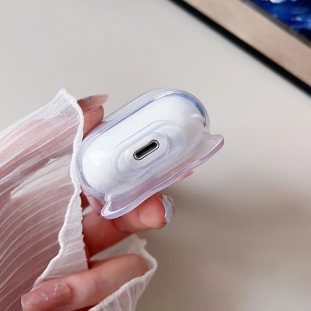 3D Bow Wave Pink Floral AirPods Case for 1, 2 & Pro with Keychain Cover