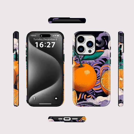 Fashion Orange Print MagSafe Case for iPhone 16 15 14 13 11 Pro Max Plus