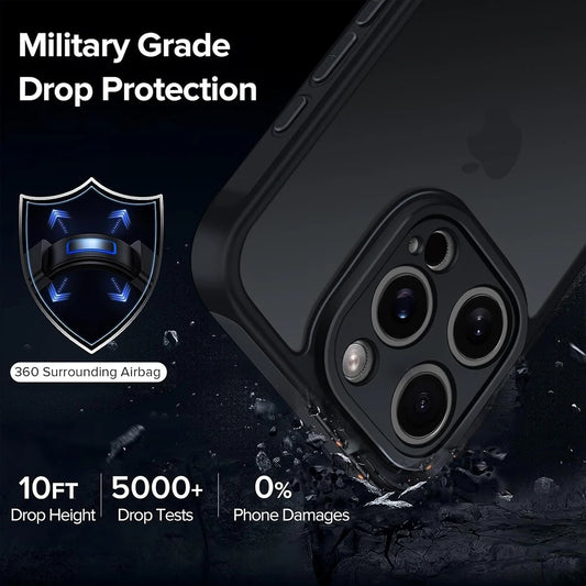 Hybrid Military Grade Shockproof Case Matte Black for iPhone 11 to 16 Pro Max