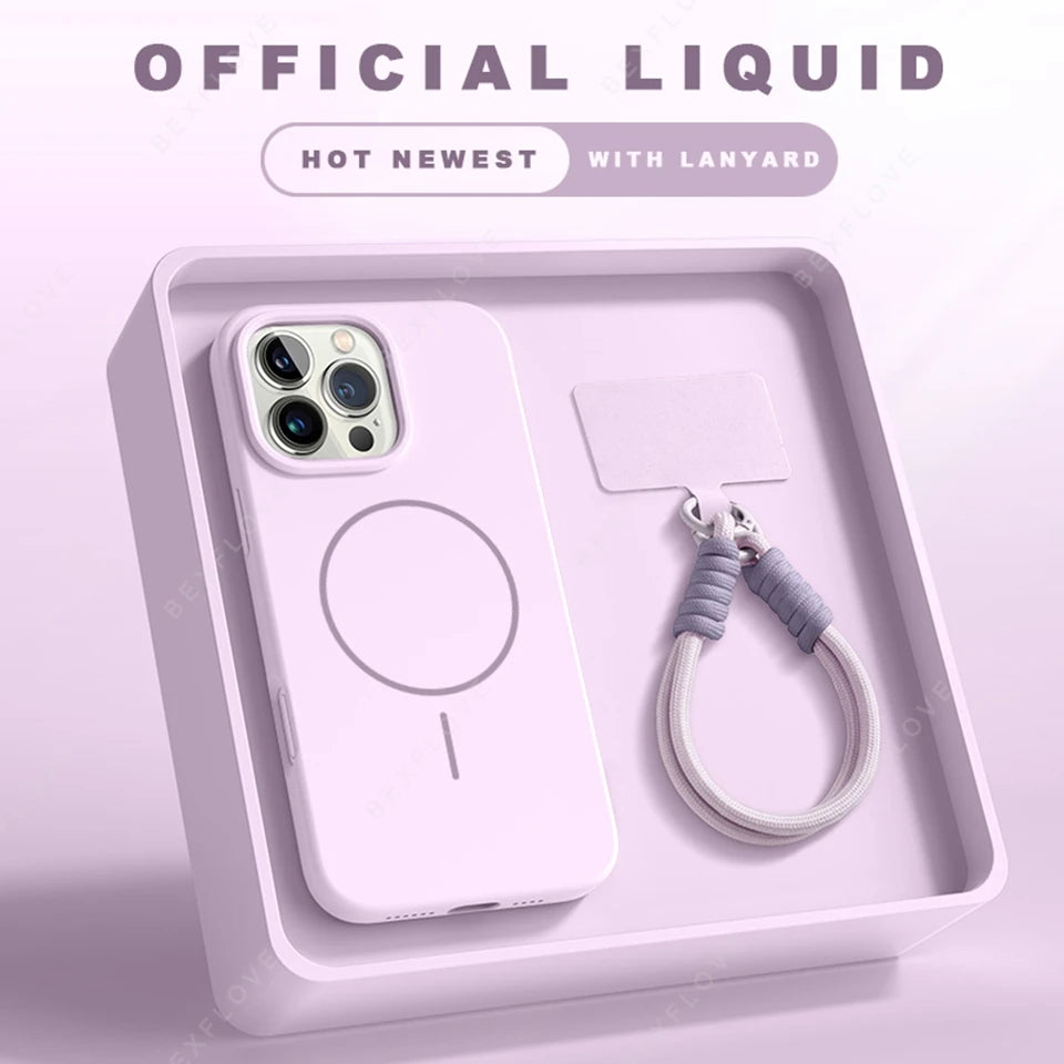 MagSafe Silicone Case with Lanyard for iPhone 11–14 Plus & Pro Max