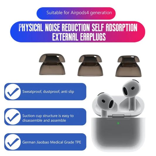 Anti-Slip Silicone Ear Tips for AirPods 4 – Noise Cancelling Eartips