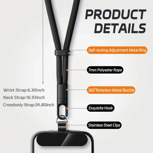 Adjustable Crossbody Phone Lanyard Strap with Patch for iPhone & Smartphones