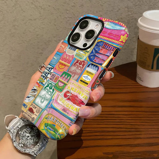 Design-Conscious Sardine Cans 2-in-1 Tough Glossy Phone Case for iPhone 17–7 Plus XR