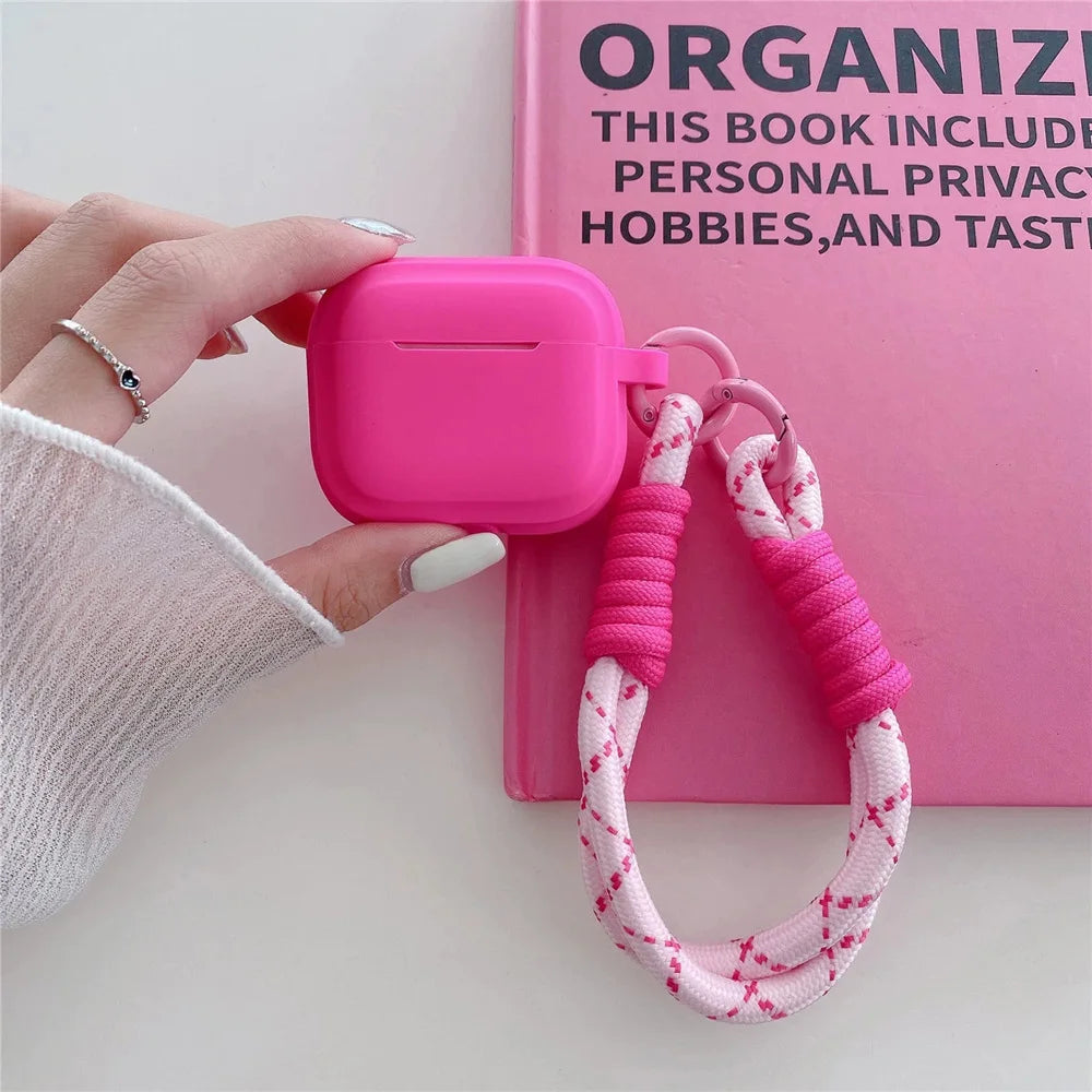 Rose Red Bluetooth Earphone Case for AirPods 1/2/3/Pro/Pro 2 with Lanyard