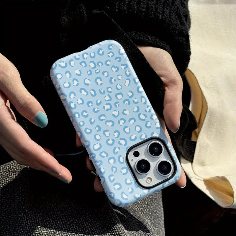 Blue Leopard Print Case for iPhone 16–7 | Luxury Double-Layer Cover