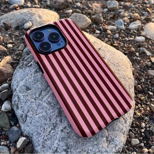 Fashion Pink & Black Stripe Case – Luxury Double-Layer Cover for iPhone 17–7 Series