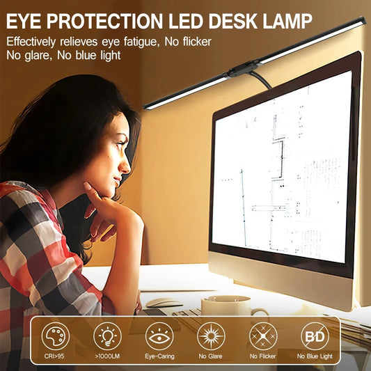 Dimmable LED Desk Lamp with Dual/Single Head, USB Monitor Light for Office