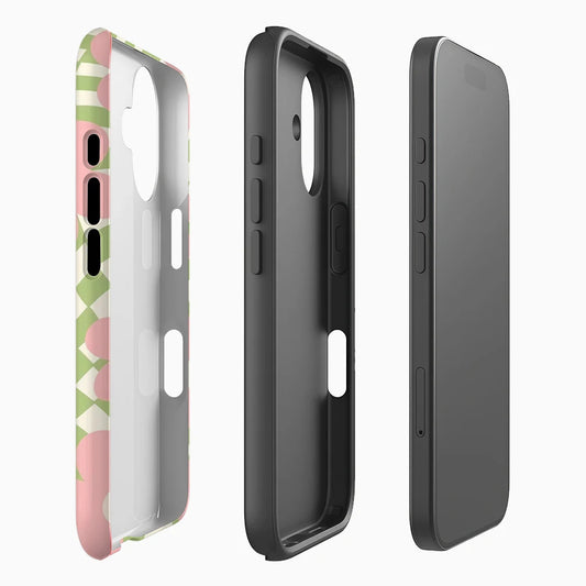 Pink Flowers Checkerboard Case for iPhone 17–11 | Double-Layer Cover