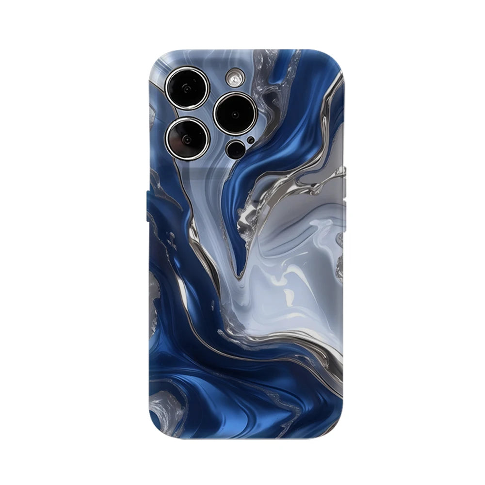 Blue and Silver Flow Texture Case for iPhone 17 16 15 14 13 12 Pro Max Plus