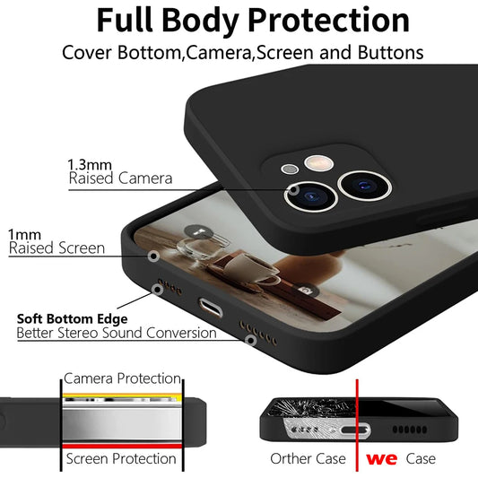 Black Lanyard Phone Case for iPhone 6–15 Pro Max – Shockproof Silicone