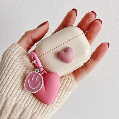 Cute 3D Heart Silicone Case for AirPods Pro 2/3 with Keyring Charm