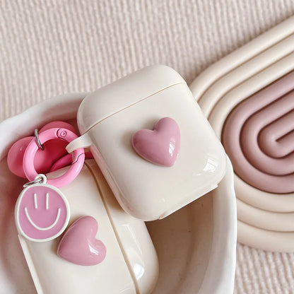 Cute 3D Heart Silicone Case for AirPods Pro 2/3 with Keyring Charm