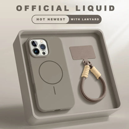 MagSafe Silicone Case with Lanyard for iPhone 11–14 Plus & Pro Max